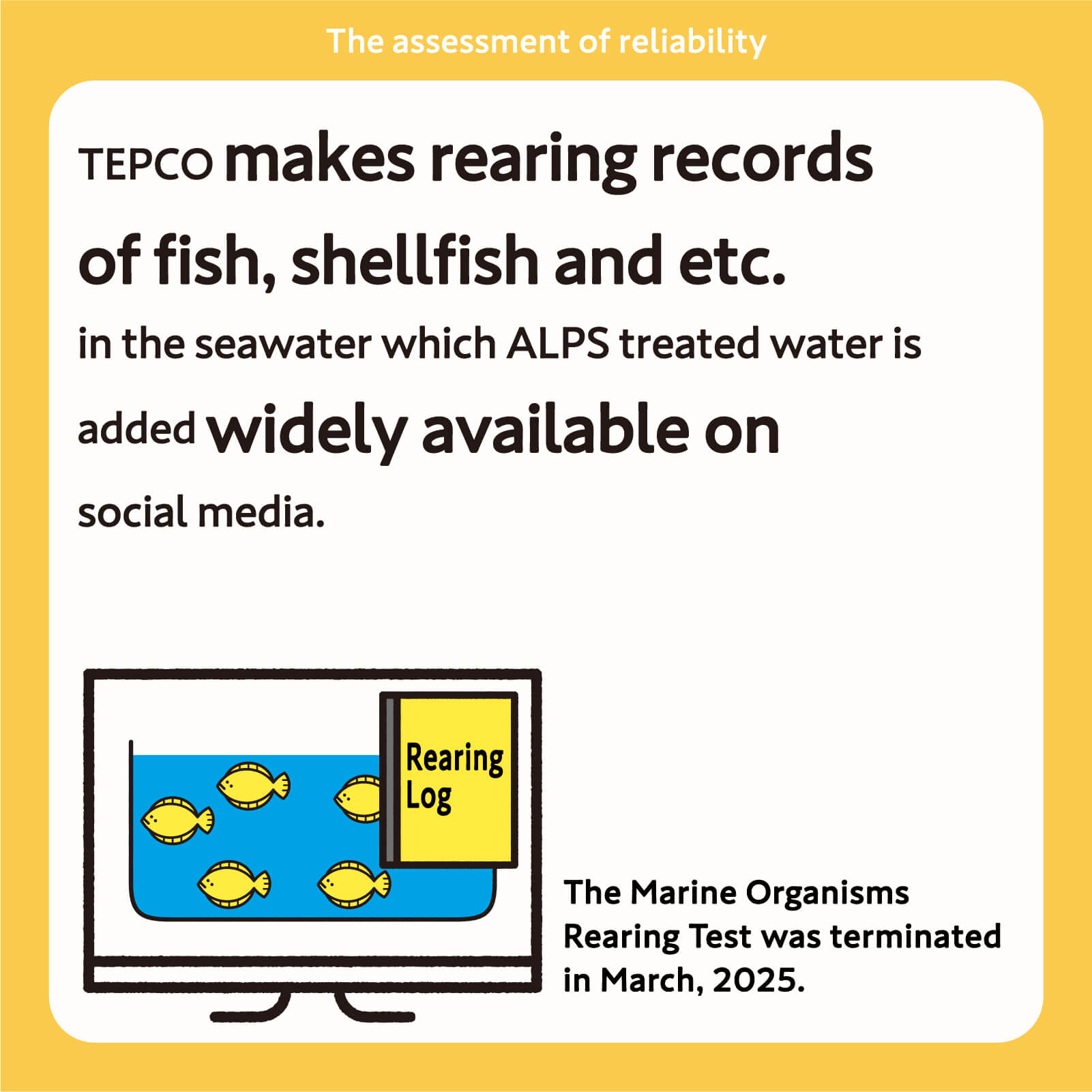 TEPCO makes rearing records of fish, shellfish and etc. in the seawater which ALPS treated water is added widely available on social media.